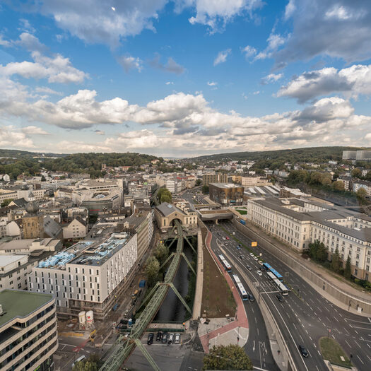 Blick auf Wuppertal Elberfeld aus der Vogelperspektive.