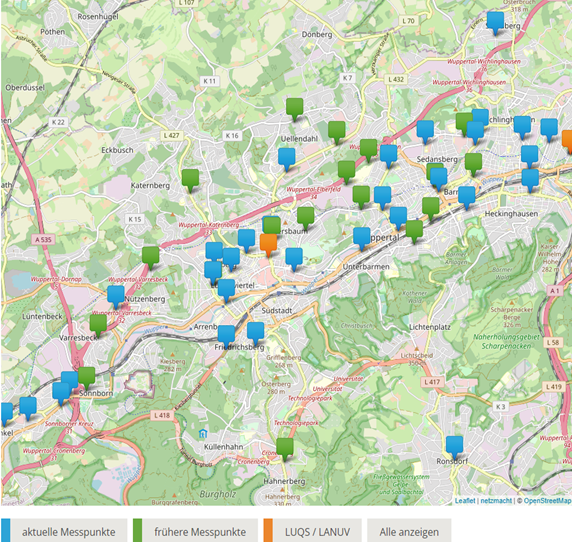 Räumliche Verteilung  der NO2-Messorte