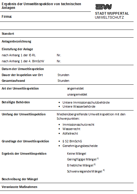 Muster eines Umweltinspektionsberichtes