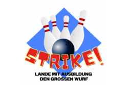 Eine Bowlingkugel räumt Pins ab