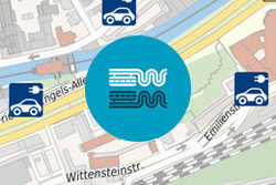 Kartenausschnitt mit 2 Standorten von E-Auto-Ladestation in Wuppertal