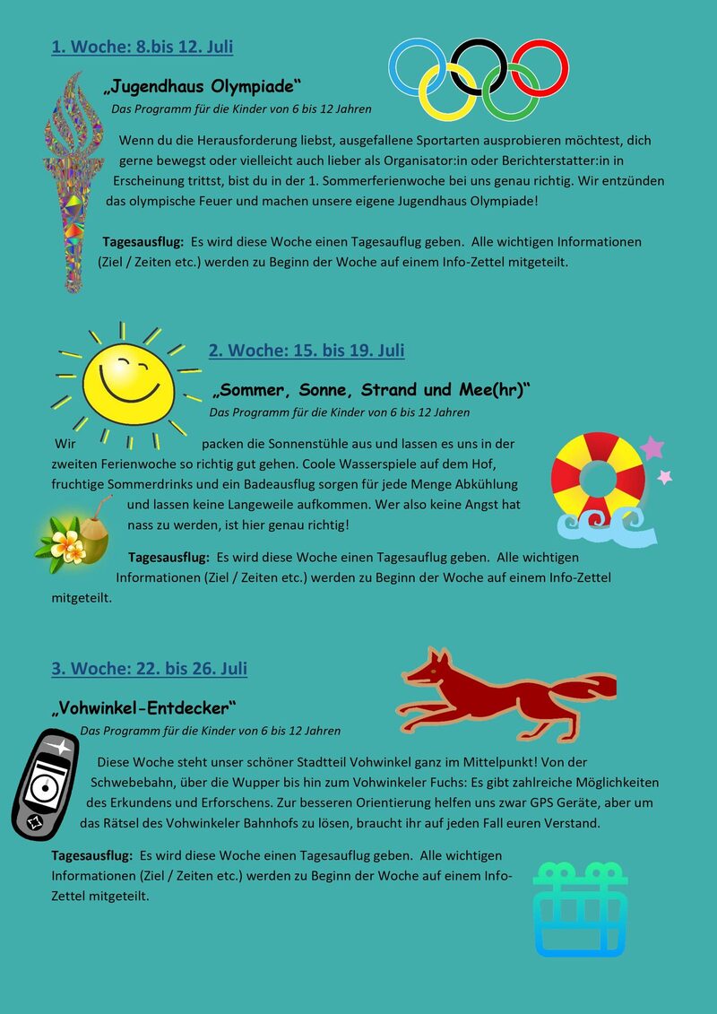 Seite 2 des Ferienprogrammes für Kinder mit allen wichtigen Informationen