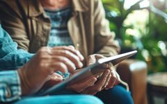 Symbolfoto: Zwei ältere Menschen nutzen ein Tablet.