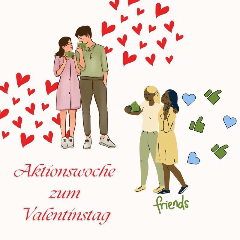 Zeichnung mit verschiedenen Paaren, die die Aktionswoche zum Valentinstag wahrnehmen können