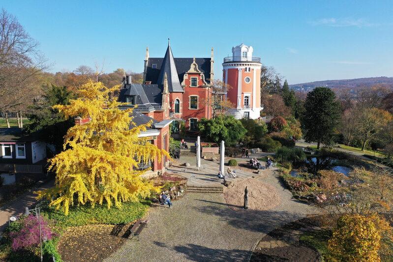 Luftbild vom Botanischen Garten mit Villa Eller und Elisenturm