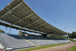 Die Tribüne des Stadion am Zoo in Wuppertal.