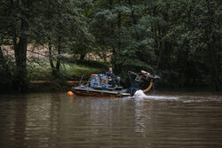 Schwimmbagger in Aktion